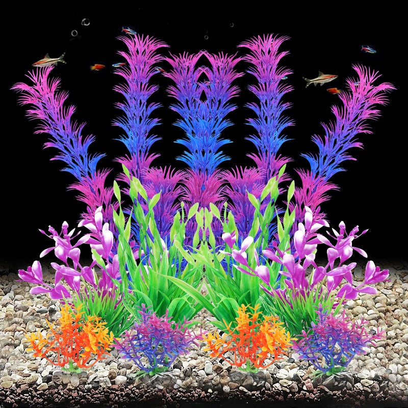 AQUANEAT Artificial Fish Tank Plants, Aquarium Decorations, Purple Plastic Accessories, 10pcs - Image 3