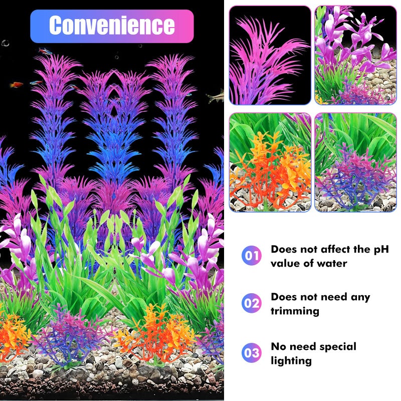 AQUANEAT Artificial Fish Tank Plants, Aquarium Decorations, Purple Plastic Accessories, 10pcs - Image 4