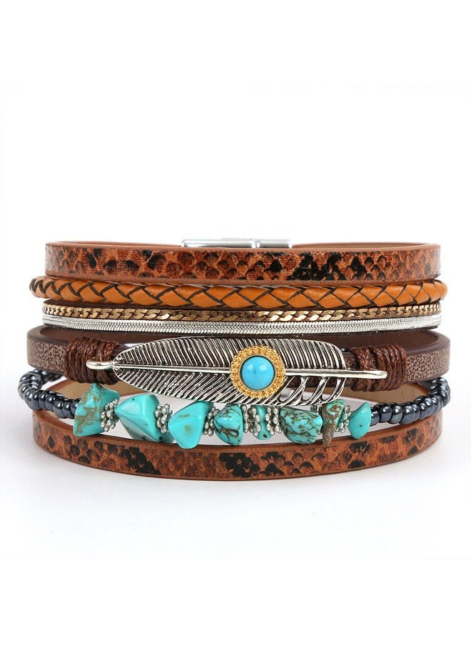 Zeemey - Vintage Bohemian Wrap Snakeskin Pattern Pu Leather Multi-Layer Bracelet - Magnetic Buckle, Adjustable Fit, Handcrafted Jewelry, Unique Accessory for Women - Stylish, Timeless, and Chic - Image 1