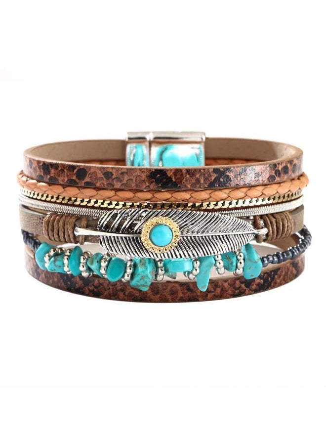 Zeemey - Vintage Bohemian Wrap Snakeskin Pattern Pu Leather Multi-Layer Bracelet - Magnetic Buckle, Adjustable Fit, Handcrafted Jewelry, Unique Accessory for Women - Stylish, Timeless, and Chic - Image 1