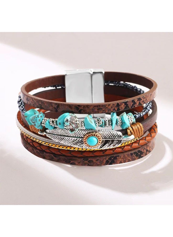 Zeemey - Vintage Bohemian Wrap Snakeskin Pattern Pu Leather Multi-Layer Bracelet - Magnetic Buckle, Adjustable Fit, Handcrafted Jewelry, Unique Accessory for Women - Stylish, Timeless, and Chic - Image 1