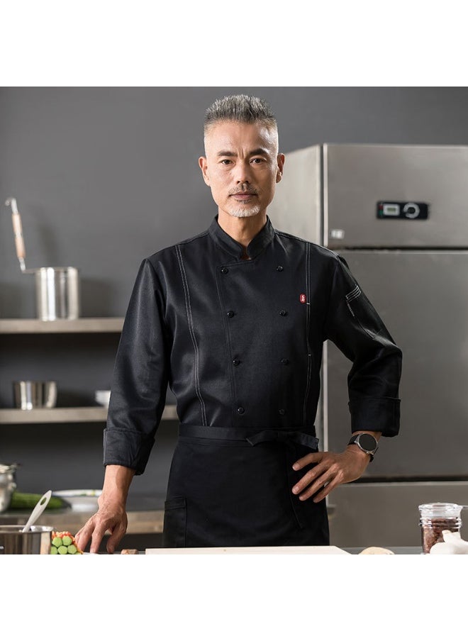 NIBEMINENT Chef Overalls Men's Black Autumn and Winter Hotel Kitchen ClotheslogoHotel Western Restaurant Chef Uniform Long Sleeve  - Image 1