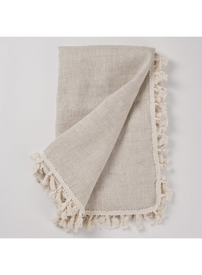 HSOFTIFY 100% Pure Linen Blanket with Fringe, 49.6" x 59.8" - Blankets Lightweight Breathable, Decorative Linen Throw Blanket for Living Room Couch Sofa and Bed,Linen - Image 3