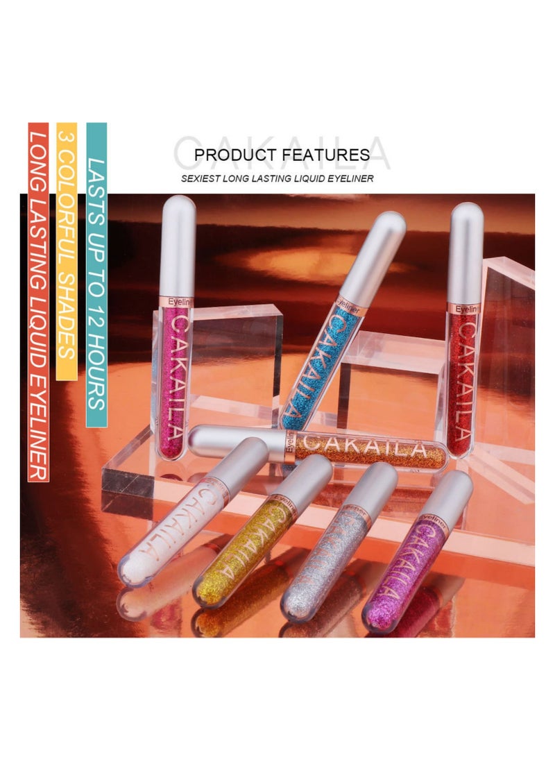 SYOSI 8 Colors Colored Colorful Matte Liquid Makeup Eyeliner Liquid Set Stamps Shapes for Eyes, Pink Red Yellow Blue Purple White Black Matte Liquid Eyeliner Waterproof Color Eye Liners Pencil for Women  - Image 2