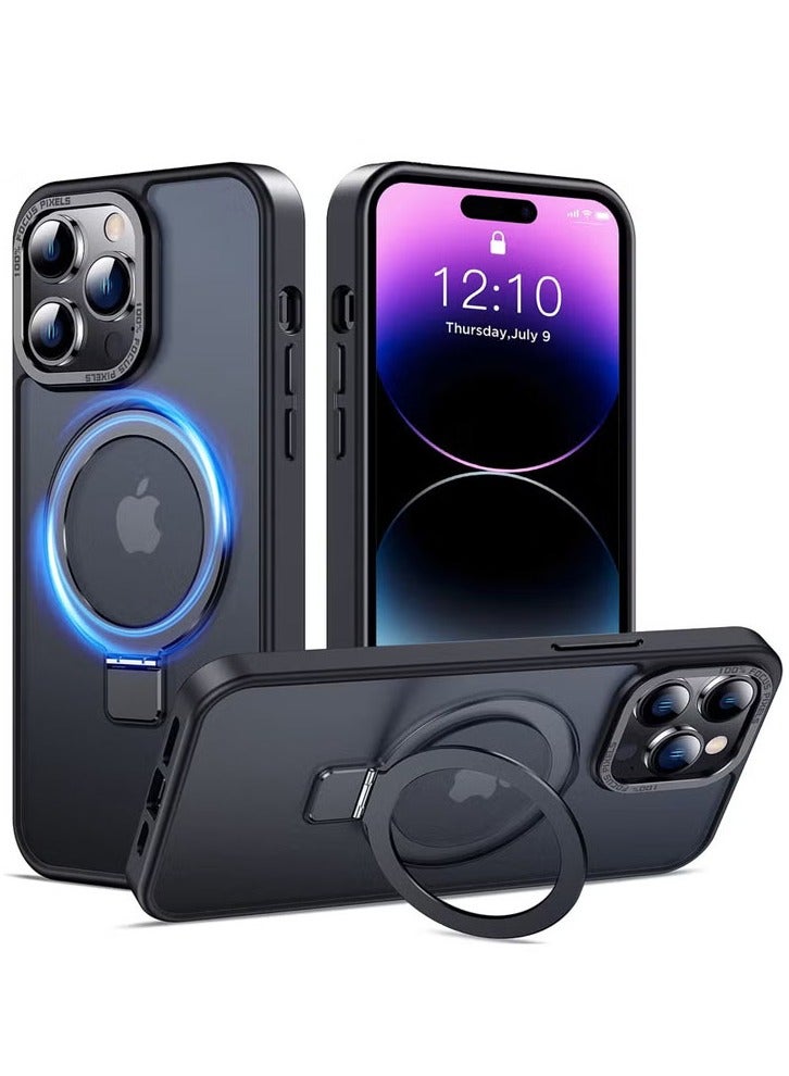 iPhone 14 Pro Max MagSafe Case with Magnetic Invisible Stand,【Full Shockproof Protection】Matte Back Phone Cover with Magnet Kickstand for Apple 14 Pro Max (2022)(Black) - Image 1