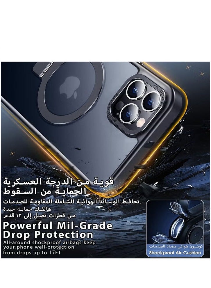 iPhone 14 Pro Max MagSafe Case with Magnetic Invisible Stand,【Full Shockproof Protection】Matte Back Phone Cover with Magnet Kickstand for Apple 14 Pro Max (2022)(Black) - Image 3