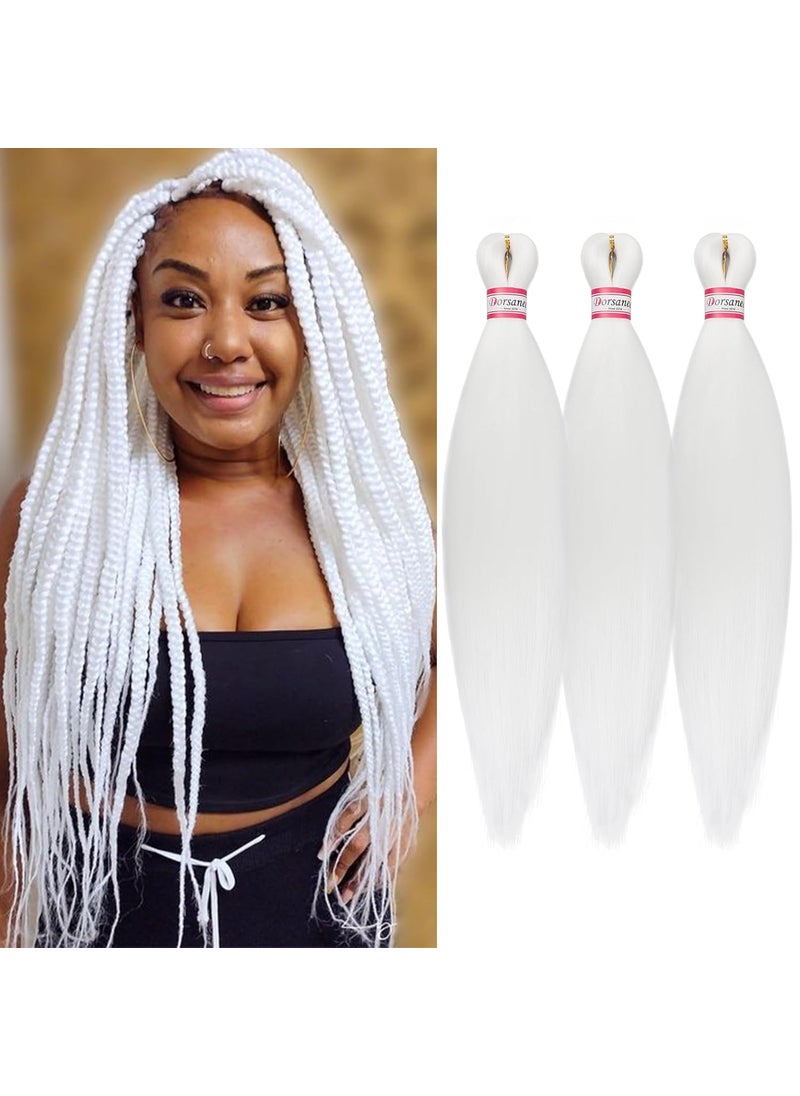 Dorsanee - Dorsanee White Braiding Hair Pre Stretched 20 Inch 3 Packs Professional Easy Braiding Hair for Crochet Braids Twists Locs Hair Soft Yaki Texture Hot Water Setting Synthetic Hair Extensions - Image 1
