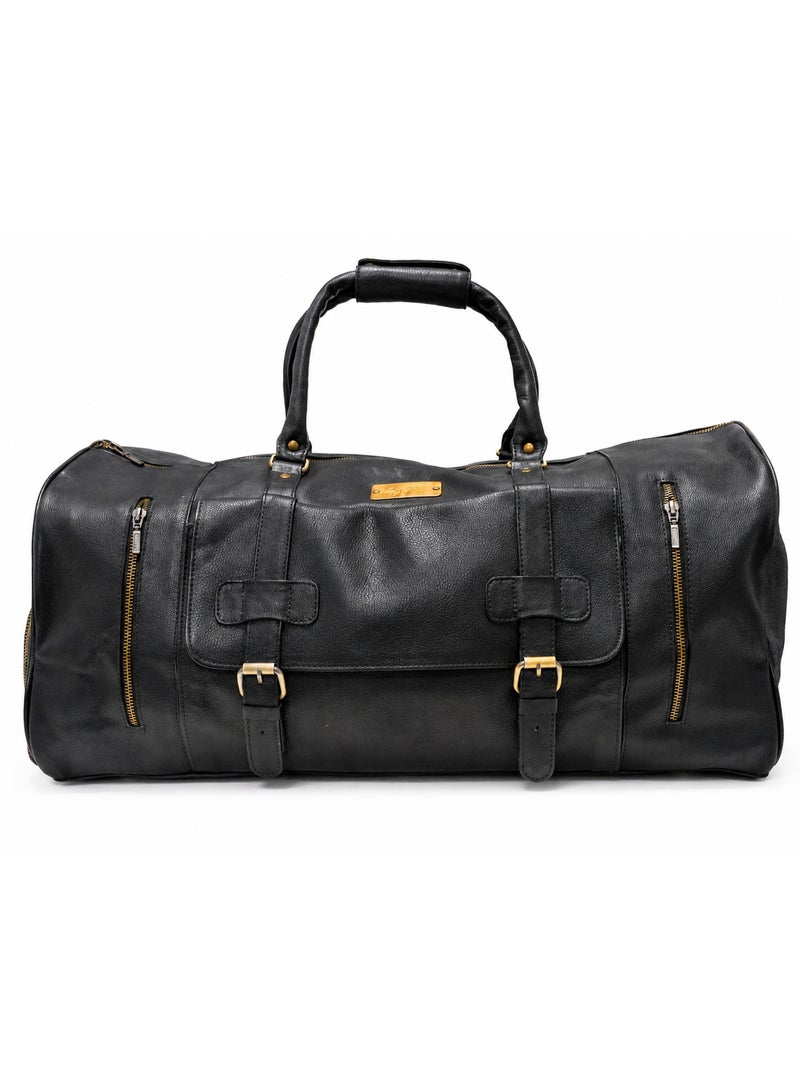 MyPT Leather Duffel Bag, Large Travel Gym Bag, Weekender Overnight Carry-On Luggage, Waterproof Sports Bag with Multiple Pockets, Adjustable Shoulder Strap, Black - Image 1