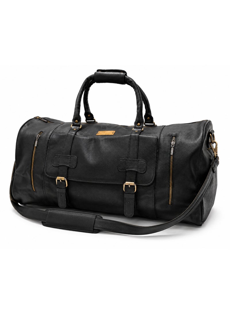 MyPT Leather Duffel Bag, Large Travel Gym Bag, Weekender Overnight Carry-On Luggage, Waterproof Sports Bag with Multiple Pockets, Adjustable Shoulder Strap, Black - Image 2