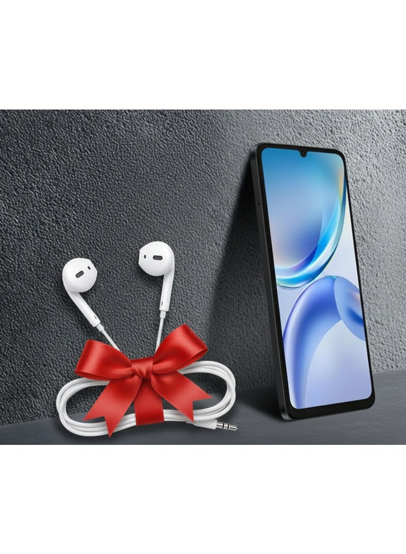 ZTE هاتف ZTE Blade A36 ثنائي الشريحة نيبولا أسود 4GB+8GB RAM 128GB 4G - نسخة الشرق الأوسط & سماعات Riversong MelodyJ+ EA159 السلكية مع مقبس صوت 3.5mm – صوت عميق جداً، صوت ستيريو عالي الدقة، ميكروفون مدمج، تقليل الضوضاء، تحكم عن بعد مدمج – حزمة بيضاء - Image 1