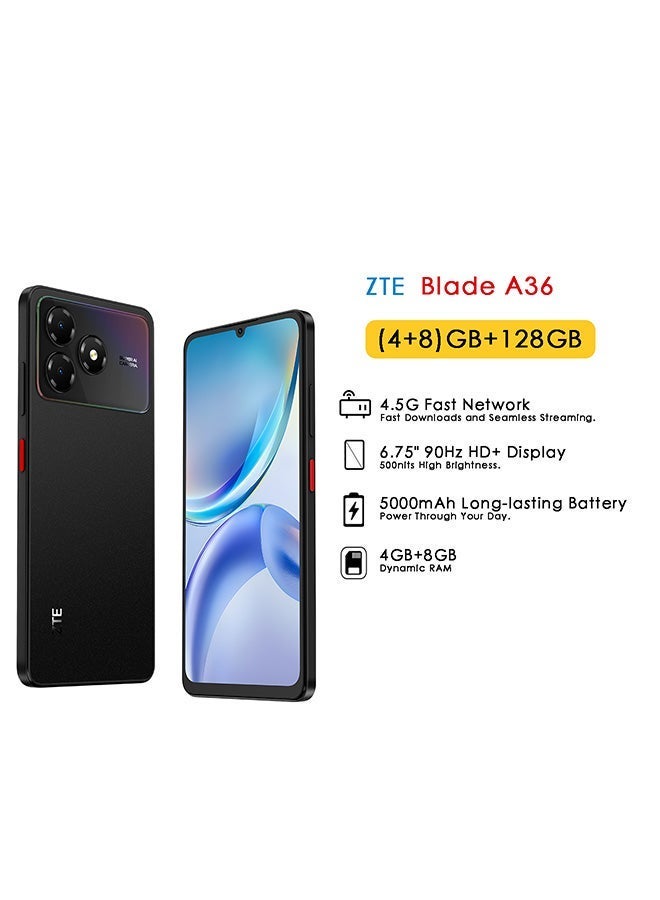 ZTE هاتف ZTE Blade A36 ثنائي الشريحة نيبولا أسود 4GB+8GB RAM 128GB 4G - نسخة الشرق الأوسط & سماعات Riversong MelodyJ+ EA159 السلكية مع مقبس صوت 3.5mm – صوت عميق جداً، صوت ستيريو عالي الدقة، ميكروفون مدمج، تقليل الضوضاء، تحكم عن بعد مدمج – حزمة بيضاء - Image 3
