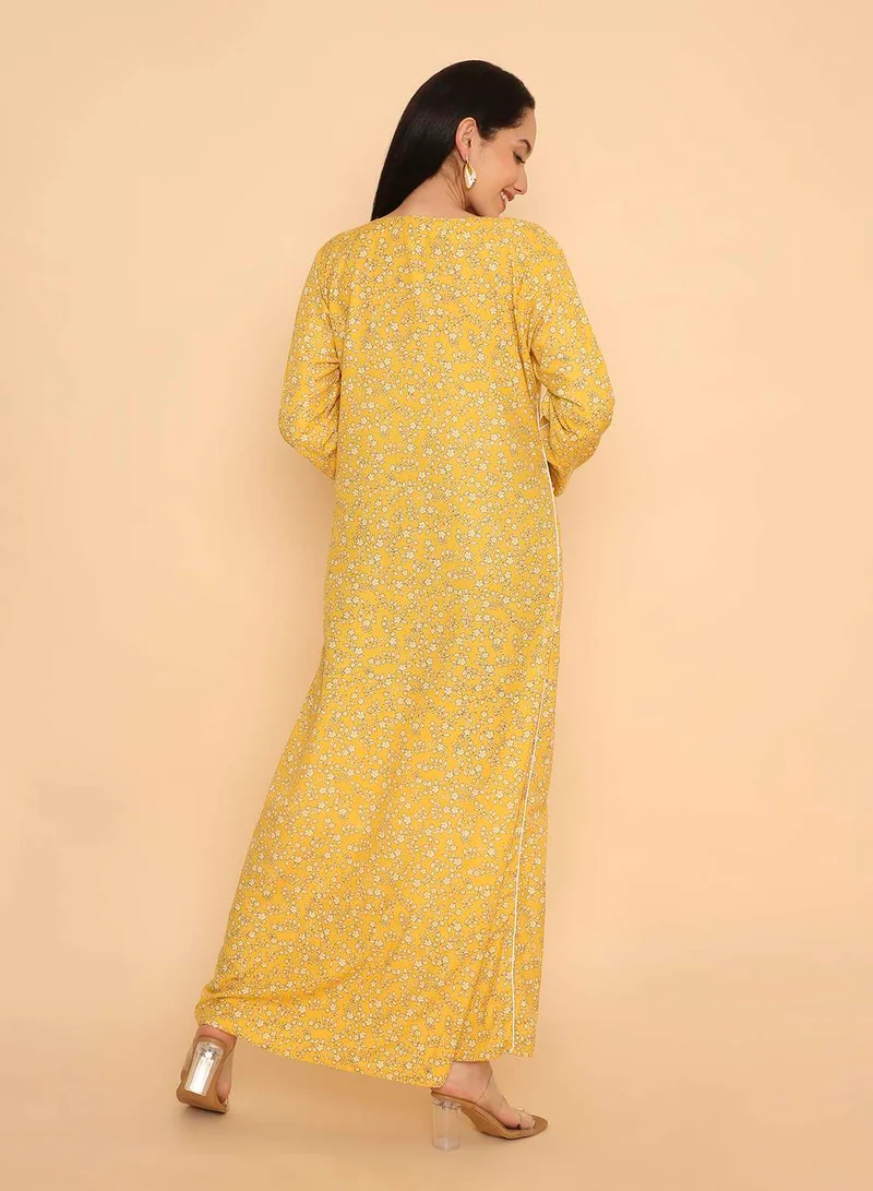 HANA & SARA Trendy printed long arabic jalabiya dress for womens