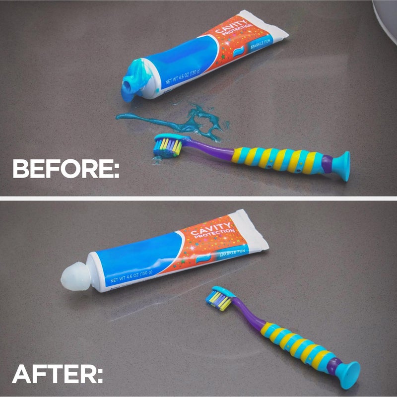 Chrome Cherry SqueezMe Self-Closing Toothpaste Caps, Silicone Lid for Kids & Adults, No Mess Toothpaste Dispenser, Self-Standing Easy Squeezer Cap, Bathroom Accessory, Clear, Pack of 3 - Image 5