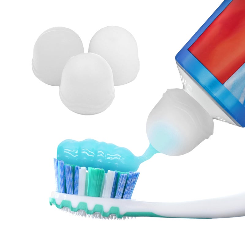 Chrome Cherry SqueezMe Self-Closing Toothpaste Caps, Silicone Lid for Kids & Adults, No Mess Toothpaste Dispenser, Self-Standing Easy Squeezer Cap, Bathroom Accessory, Clear, Pack of 3 - Image 1