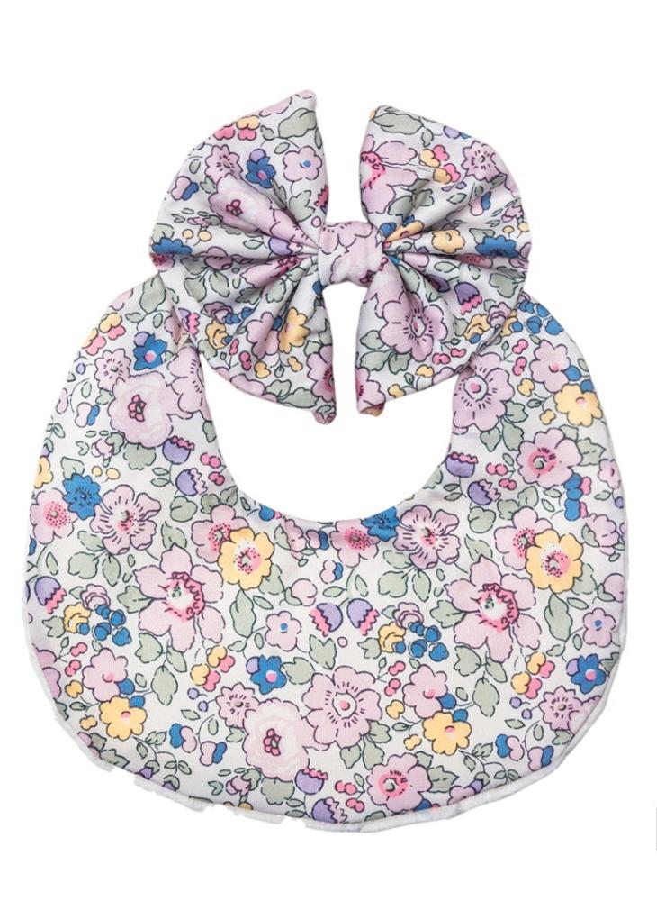 Bambimici Bambimici - Luna Ribbon Headband & Baby Bib Set - Floral Lavander  - Image 1