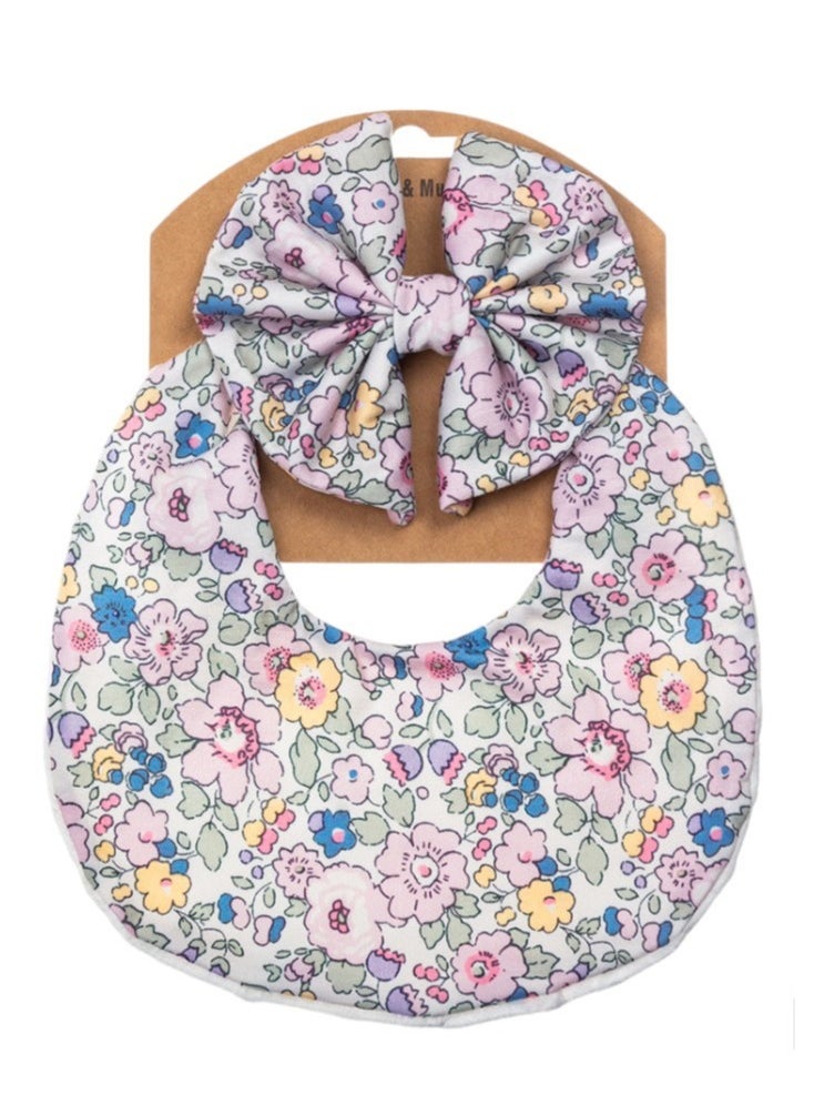 Bambimici Bambimici - Luna Ribbon Headband & Baby Bib Set - Floral Lavander  - Image 3