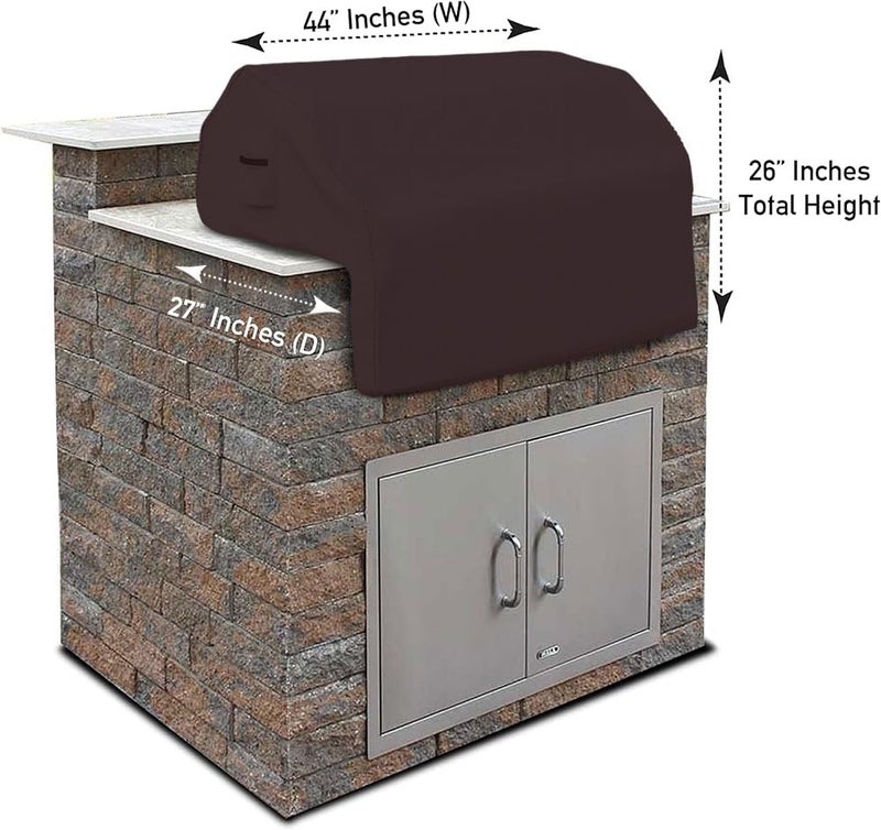 Covers & all Built-in Outdoor Grill Cover, Durable 12 Oz Waterproof Cover Max Material with Air Pocket & Elastic for Snug Fit (44" W x 27" D x 26" H Inches, Coffee) - Image 2
