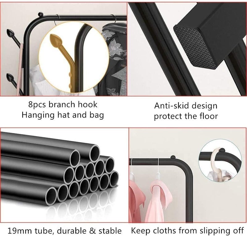 Showay Cloth Rack Cloth Stand Clothes Hanger Stand Clothes Dryer Rail With 8Pcs Branch Hook Bottom Storage 110Cm Length Large Space For Shoes Clothes Jacket Umbrella Hats Scarf Handbags - Image 2