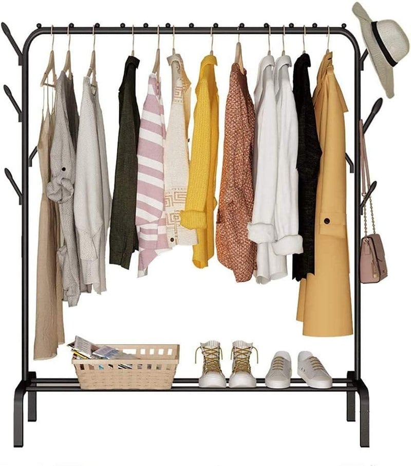 Showay Cloth Rack Cloth Stand Clothes Hanger Stand Clothes Dryer Rail With 8Pcs Branch Hook Bottom Storage 110Cm Length Large Space For Shoes Clothes Jacket Umbrella Hats Scarf Handbags - Image 1