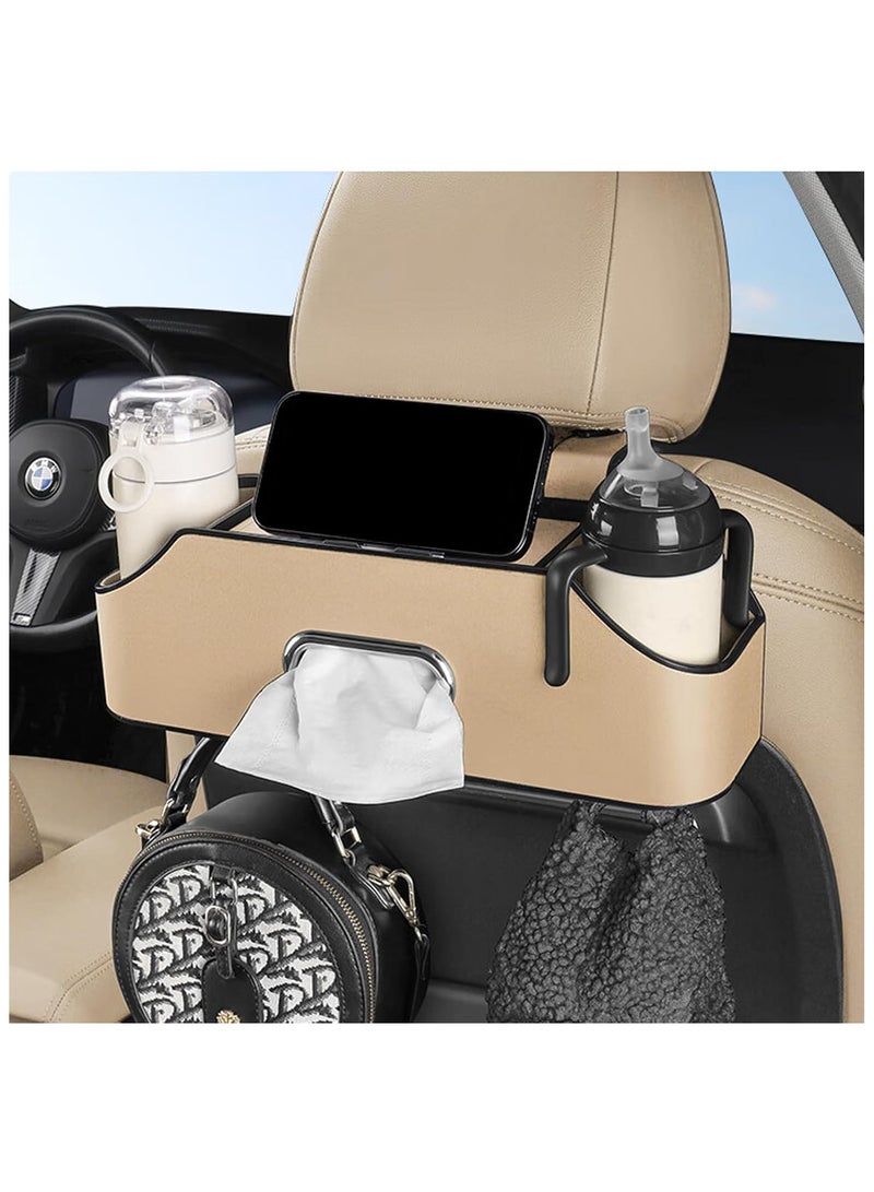 NANAO Car Back Seat Organizer with 2 Drink Cup Holder, Tissue Box, and Phone Stand Holder, Multi-functional Storage, Perfect for Kids and Travel(Beige) - Image 2