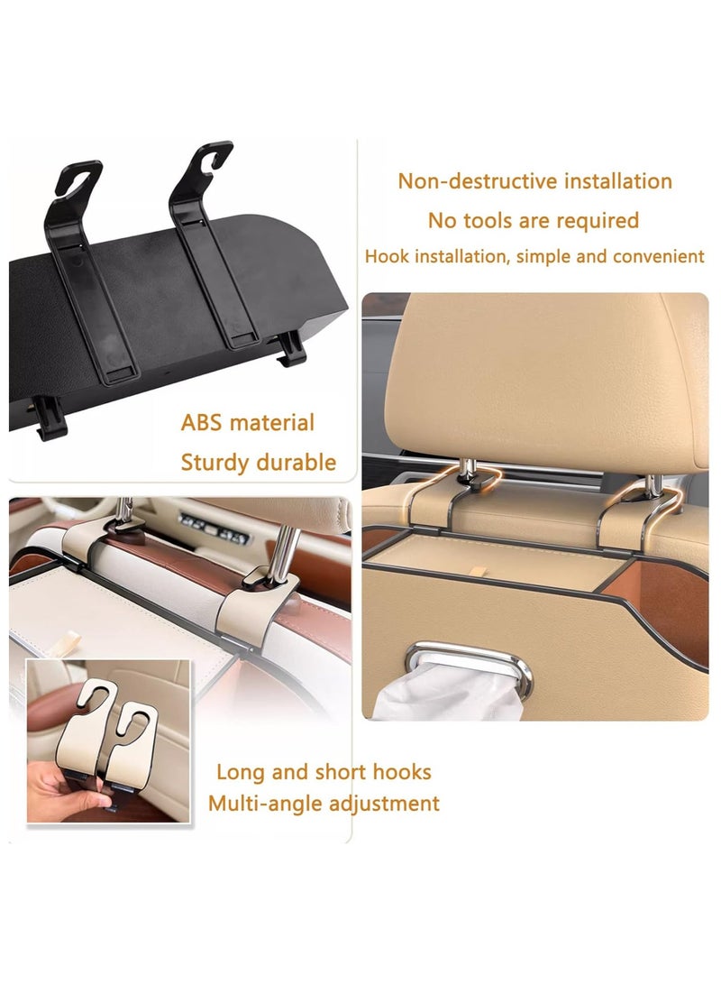 NANAO Car Back Seat Organizer with 2 Drink Cup Holder, Tissue Box, and Phone Stand Holder, Multi-functional Storage, Perfect for Kids and Travel(Beige) - Image 4