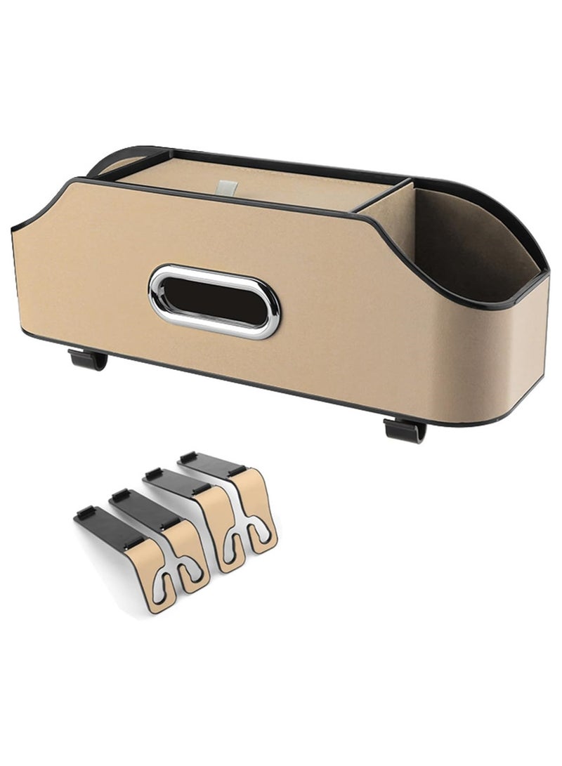 NANAO Car Back Seat Organizer with 2 Drink Cup Holder, Tissue Box, and Phone Stand Holder, Multi-functional Storage, Perfect for Kids and Travel(Beige) - Image 1