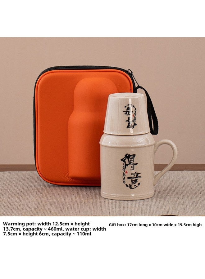 Ceramic Small Thermos Household Carry-on Vintage Cold Water Bottle To Make Tea Office Stuffy Teapot Creative Water Cup Mug-color:Deyi Water Kettle + Teacup + Carrying Bag-capacity:About 460ml - Image 1