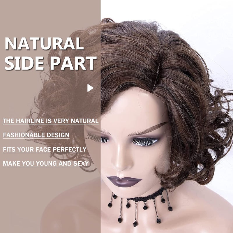 SEVENCOLORS Short Brown Curly Wigs for Black Women Synthetic Mixed Brown Big Curly Bob Wig - Image 4