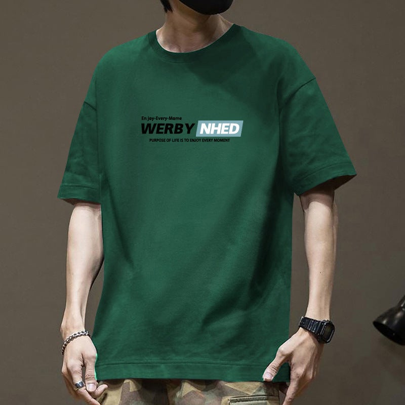 T-Shirt Men'S Summer Japanese Loose Cotton Letter Printed T-Shirt Heavyweight 200G New Casual Short Sleeve Trend Ins - Image 1