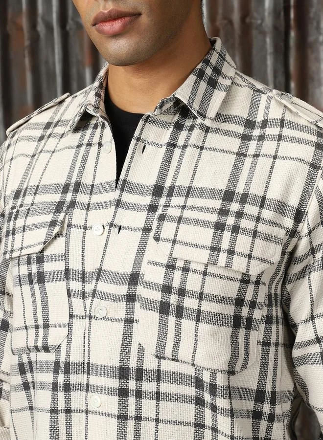HIGH STAR Men Releaxed Fit Tartan Checks Textured Checked Utility Casual Shirt