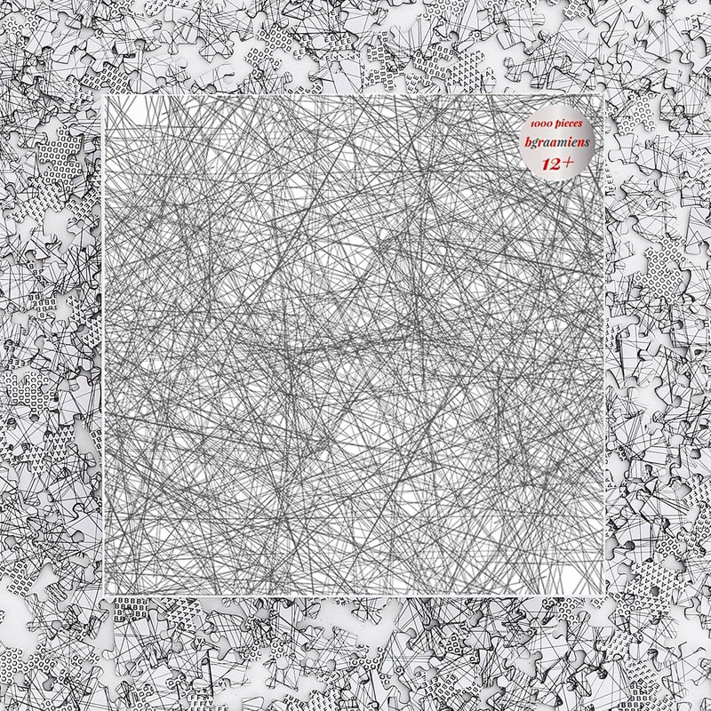 Bgraamiens Puzzle-The Lines -1000 Pieces Black and White Simple Fashion Challenge Blue Board Jigsaw Puzzles - Image 5