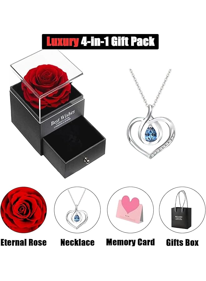 erorex Eternal Rose With Gift Box Cute Eternal Red Rose Set With I Love You Necklace Handmade Preserved Rose Jewelry Box For Mom Wife Girlfriend A Romantic Gift For Her  - Image 2