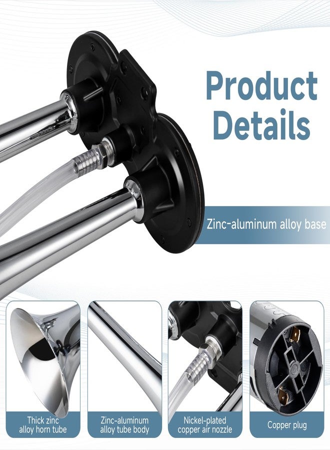 FARBIN Car Horn 12V 150db Super Loud Air Horn, Chrome Zinc Dual Trumpet Air Horns, Truck Horn with Compressor Wire Harness and Button, for Any 12V Vehicles - Image 3