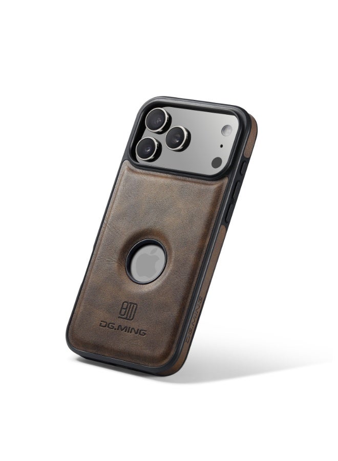 DGMING Case Cover Premium Leather Back with Logo CutOut Shockproof Compatible with  Iphone 17 Pro (Coffe) - Image 1