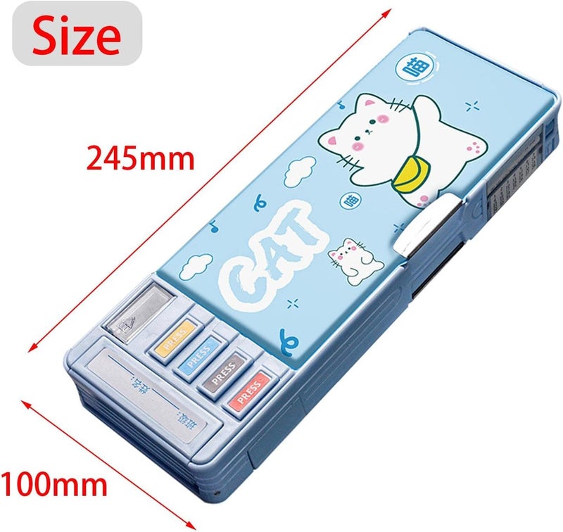 Parshya Multifunctional Cute School Pencil Case for Girls, Cat Compass Box for Boys, Aesthetic Stationary Items for Kids, Magnetic Pencil Box, Best Gifts (Cat Compass Box) - Image 2