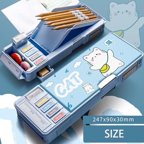 Parshya Multifunctional Cute School Pencil Case for Girls, Cat Compass Box for Boys, Aesthetic Stationary Items for Kids, Magnetic Pencil Box, Best Gifts (Cat Compass Box) - Image 5