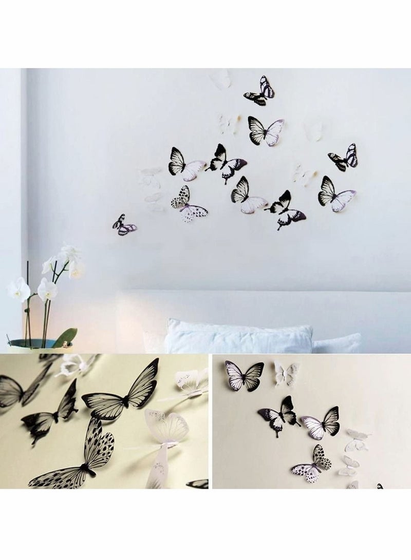 KASTWAVE ملصقات جدارية على شكل فراشة، 72 قطعة ملصقات جدارية ثلاثية الأبعاد باللونين الأسود والأبيض، ملصقات جدارية منزلية إبداعية ثلاثية الأبعاد بطبقتين، ملصق قابل للإزالة لتزيين المنزل بنفسك، ملصقات عشوائية لنافذة غرفة النوم - Image 4