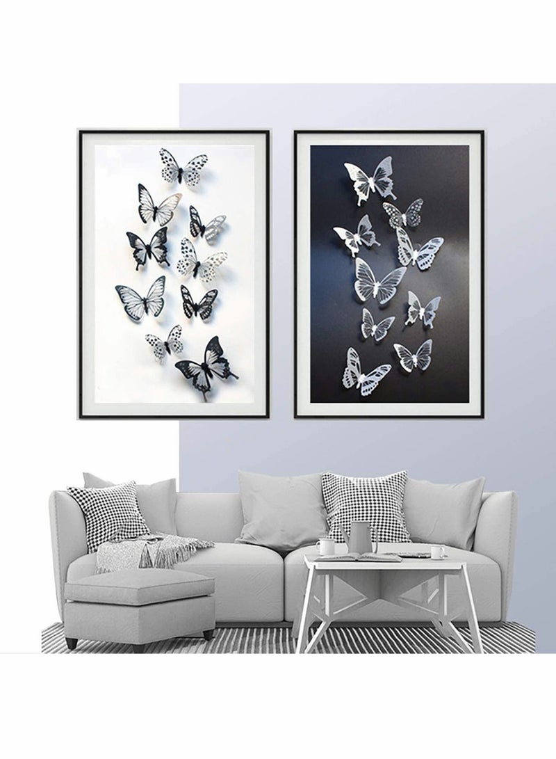 KASTWAVE ملصقات جدارية على شكل فراشة، 72 قطعة ملصقات جدارية ثلاثية الأبعاد باللونين الأسود والأبيض، ملصقات جدارية منزلية إبداعية ثلاثية الأبعاد بطبقتين، ملصق قابل للإزالة لتزيين المنزل بنفسك، ملصقات عشوائية لنافذة غرفة النوم - Image 2