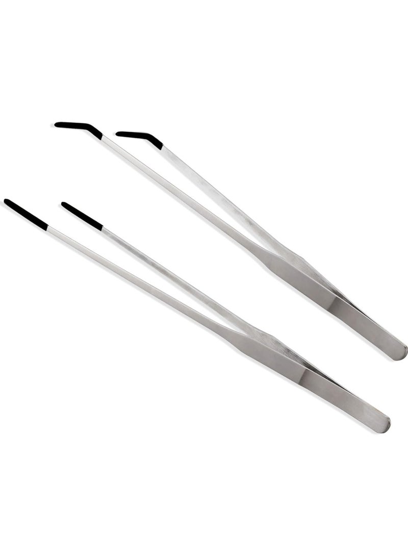 ملقط حوض سمك 10.6 بوصة مع أطراف مطاطية، ملقط طويل لتغذية الزواحف للنباتات المائية والسحالي والعناكب والثعابين، فضي