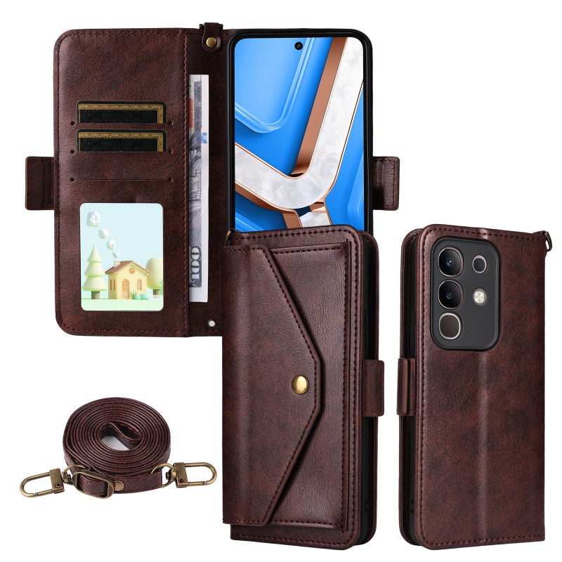 إيروريكس جراب هاتف من جلد البقر متعدد الفتحات لهاتف vivo Y29 4G Global (بني) - Image 1