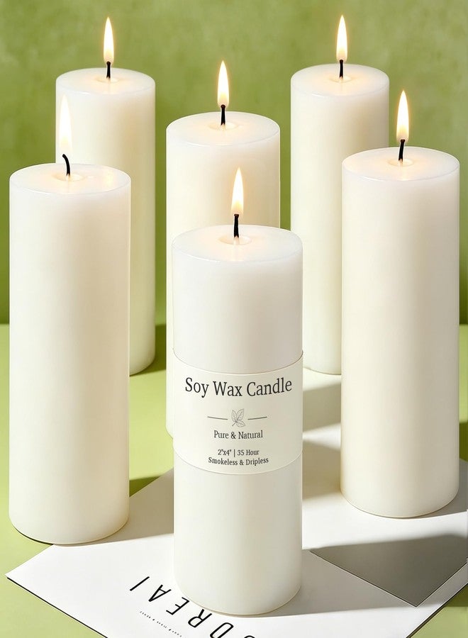 TRIRITE 6 Pack White Soy Pillar Candles, 210 Hours Handmade Unscented Pillar Candles Natural Soybean Candle for Home, Wedding, Smokeless & Dripless, Party, Spas, Dinner-2x4in - Image 1