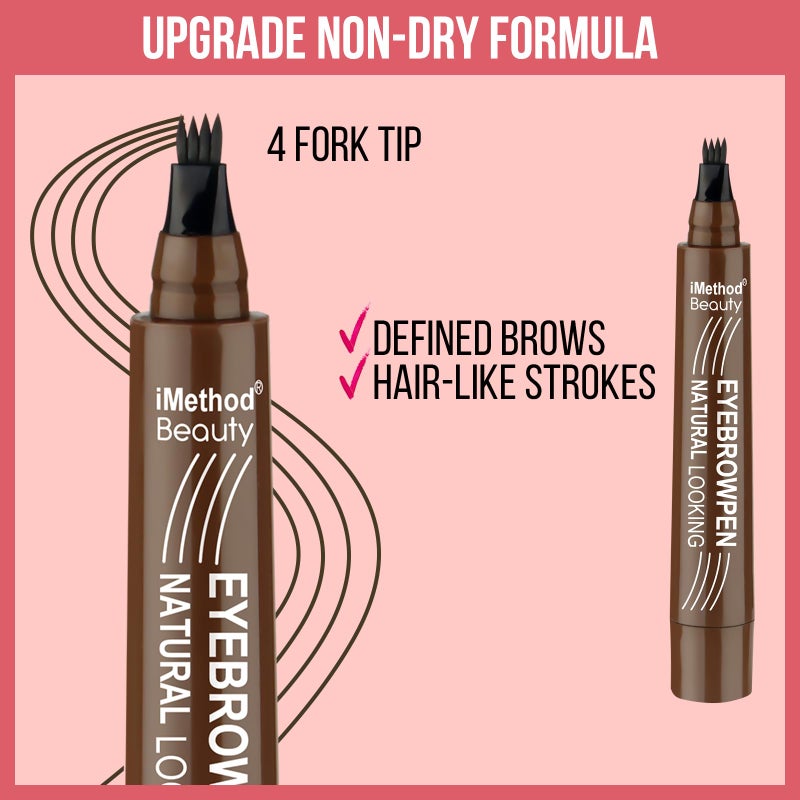 iMethod Eyebrow Pen - Eyebrow Pencil Magical Upgraded Eye Brow Pencils for Women with 4 Fork Tip & Spoolie Brush for Hair-Like Defined Natural Brows, Last All-Day, Microblading Eyebrow Pen, Black - Image 4