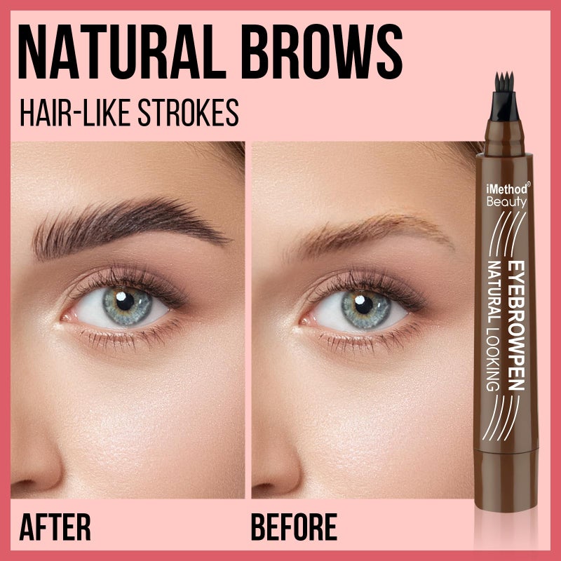 iMethod Eyebrow Pen - Eyebrow Pencil Magical Upgraded Eye Brow Pencils for Women with 4 Fork Tip & Spoolie Brush for Hair-Like Defined Natural Brows, Last All-Day, Microblading Eyebrow Pen, Black - Image 2