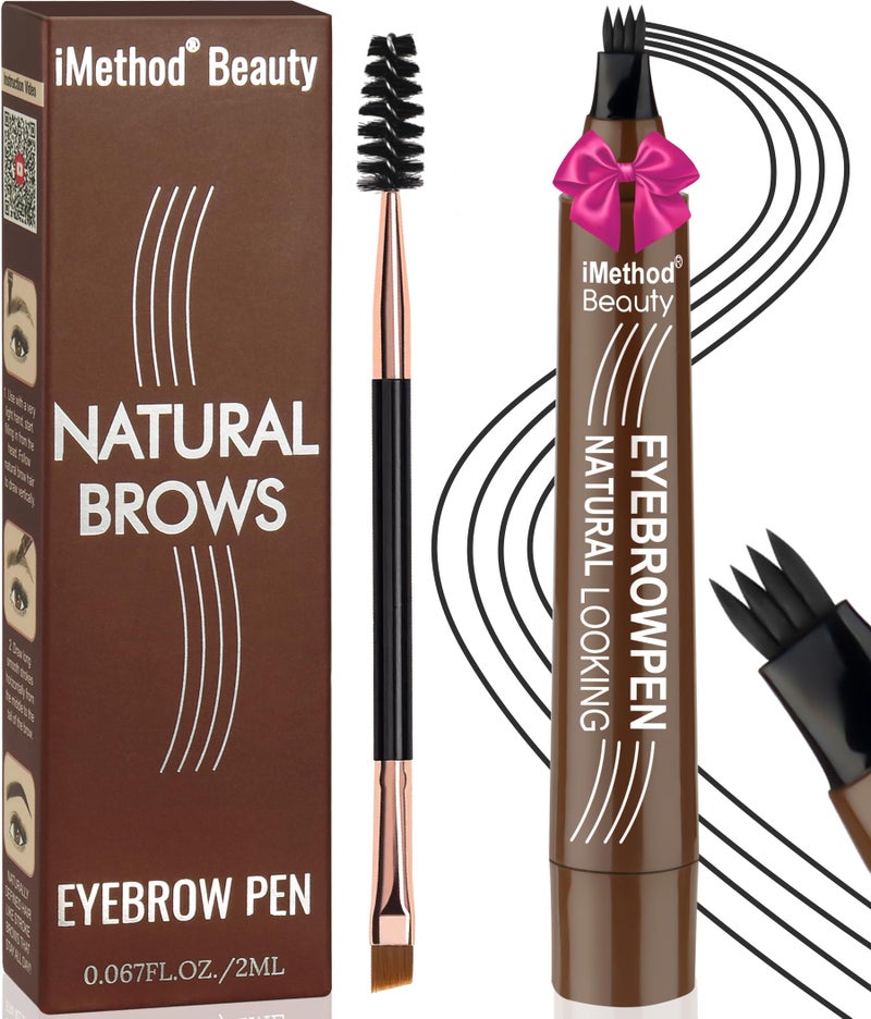 iMethod Eyebrow Pen - Eyebrow Pencil Magical Upgraded Eye Brow Pencils for Women with 4 Fork Tip & Spoolie Brush for Hair-Like Defined Natural Brows, Last All-Day, Microblading Eyebrow Pen, Black - Image 1
