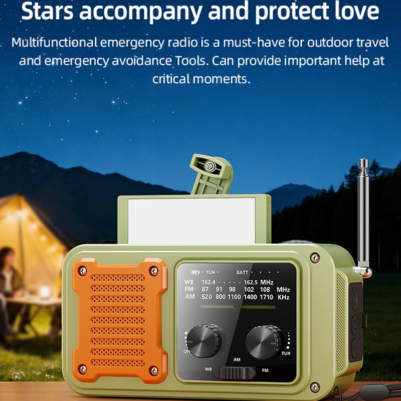 Emergency Weather Radio, Hand Crank Solar USB-C Rechargeable, 2000mAh Power Bank with Flashlight, Reading Light, SOS Signal & Compass for Outdoor Camping Survival - Image 3