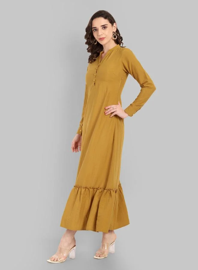 House Of Raeli Mustard Long Sleeve Maxi Dress