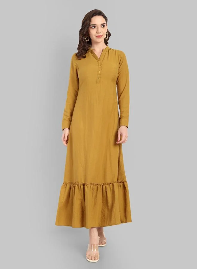 House Of Raeli Mustard Long Sleeve Maxi Dress