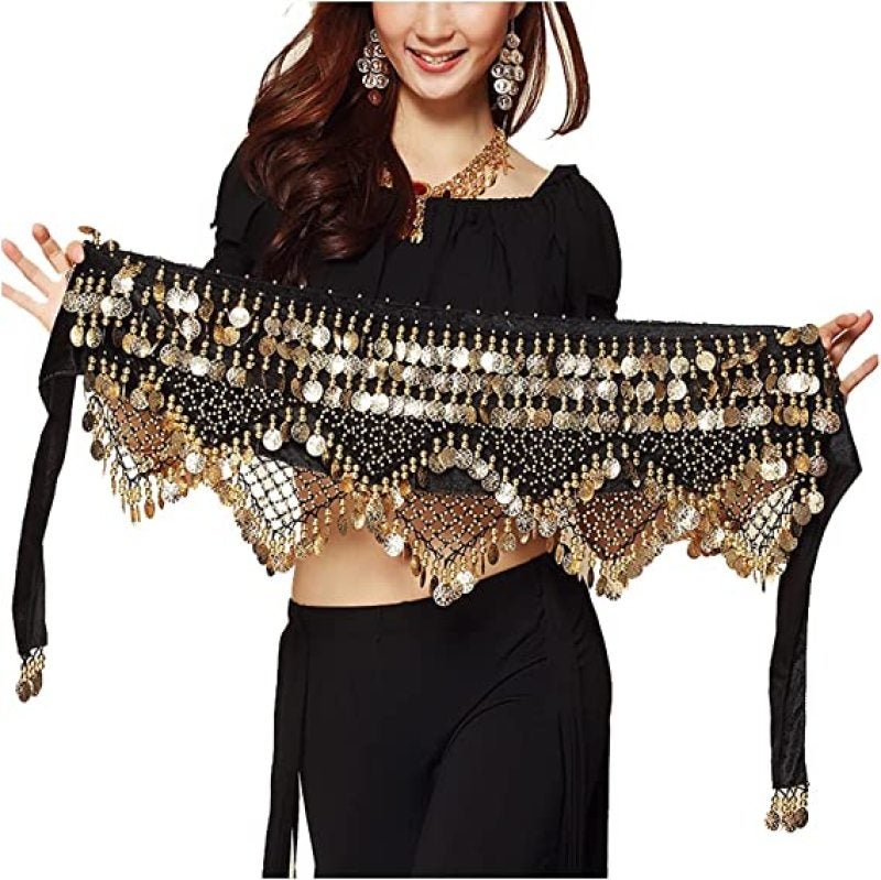 Women's Sweet Bellydance Hip Scarf with Gold Coins Skirts Wrap Noisy black - Image 1