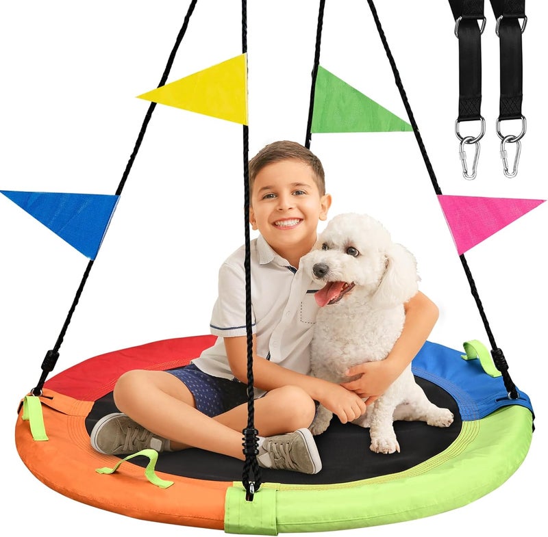 HeyZoo Tree Swing, Saucer Flying Swing 40 Inch for Kids, 900lbs Weight Capacity, with Adjustable Hanging Straps, Swing Sets for Backyard, Waterproof 900D Oxford, for Outdoor Playground, Multicolor - Image 1