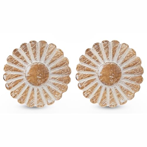 Hobby Lobby Whitewash Carved Flower Knob Premium Decorative Knobs for Cabinets and Drawers Novelty Furniture Knobs and Pulls for DIY Hardware Crafts Vanity Dresser Hardware for Home Decor Set of 2 - Image 1